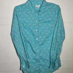 J.Crew Women’s Floral Print Long Sleeve Button Down Shirt Turquoise Size XXS
